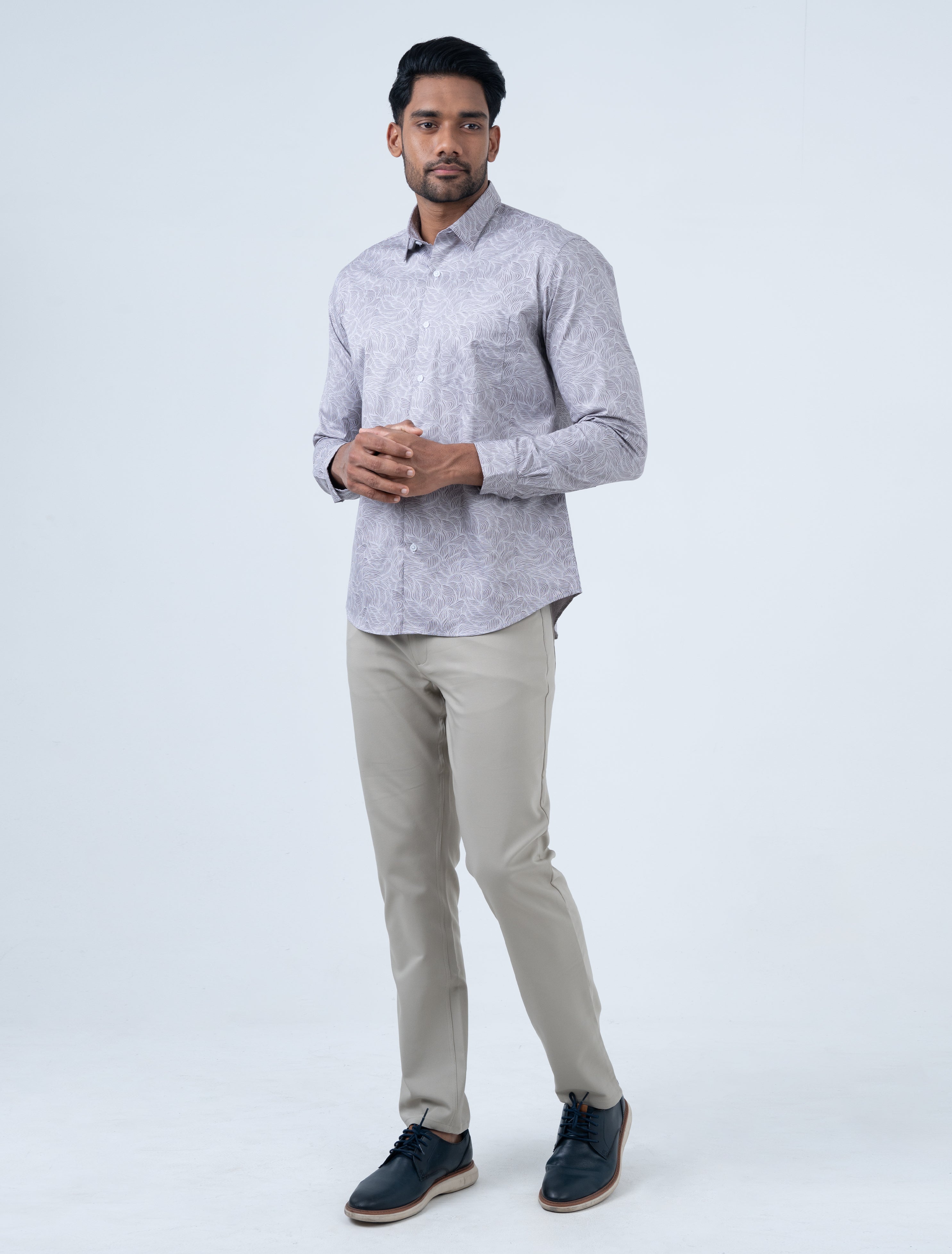 Vantage Men's Casual Slim Fit Long Sleeve 100% Cotton Printed Shirt
