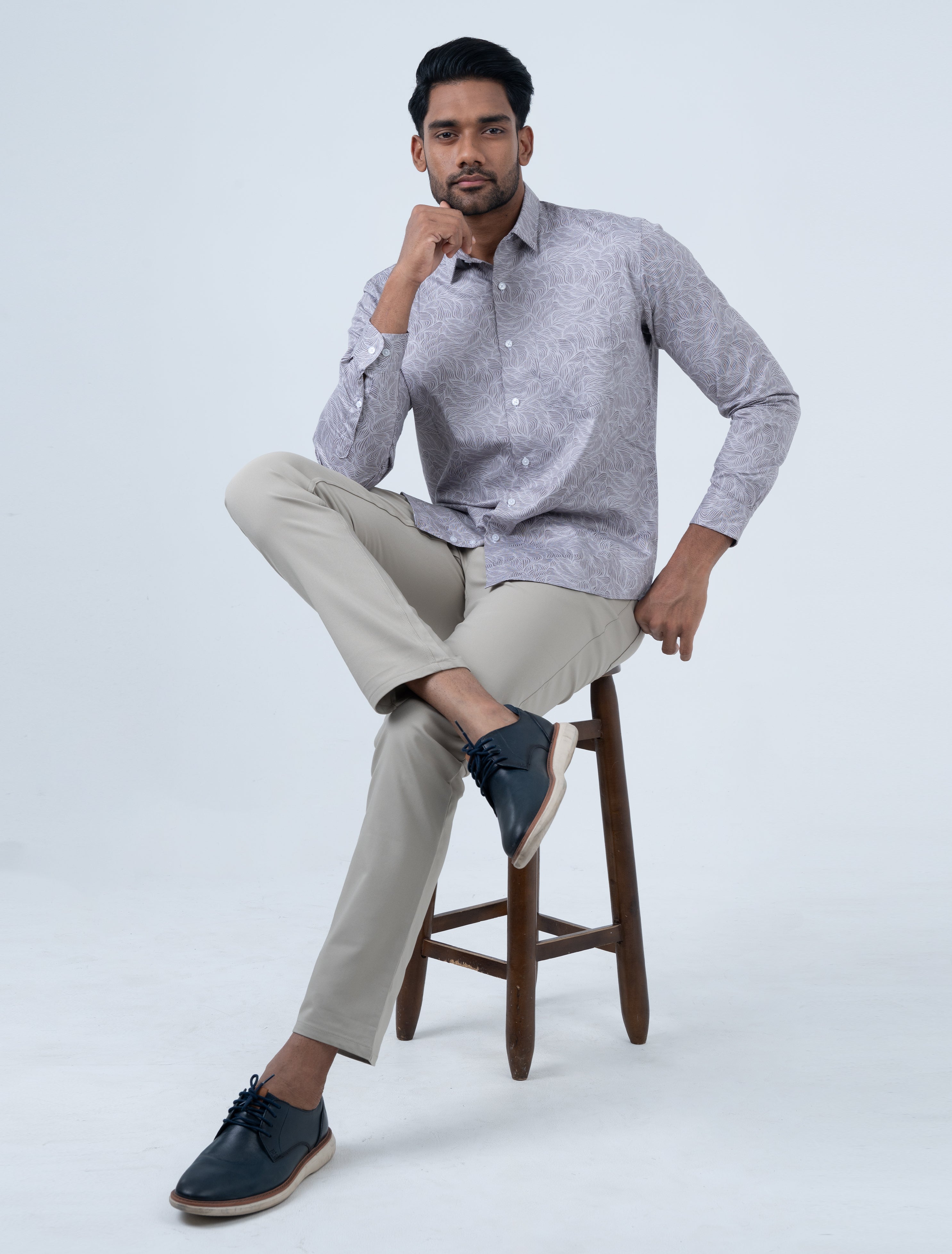 Vantage Men's Casual Slim Fit Long Sleeve 100% Cotton Printed Shirt