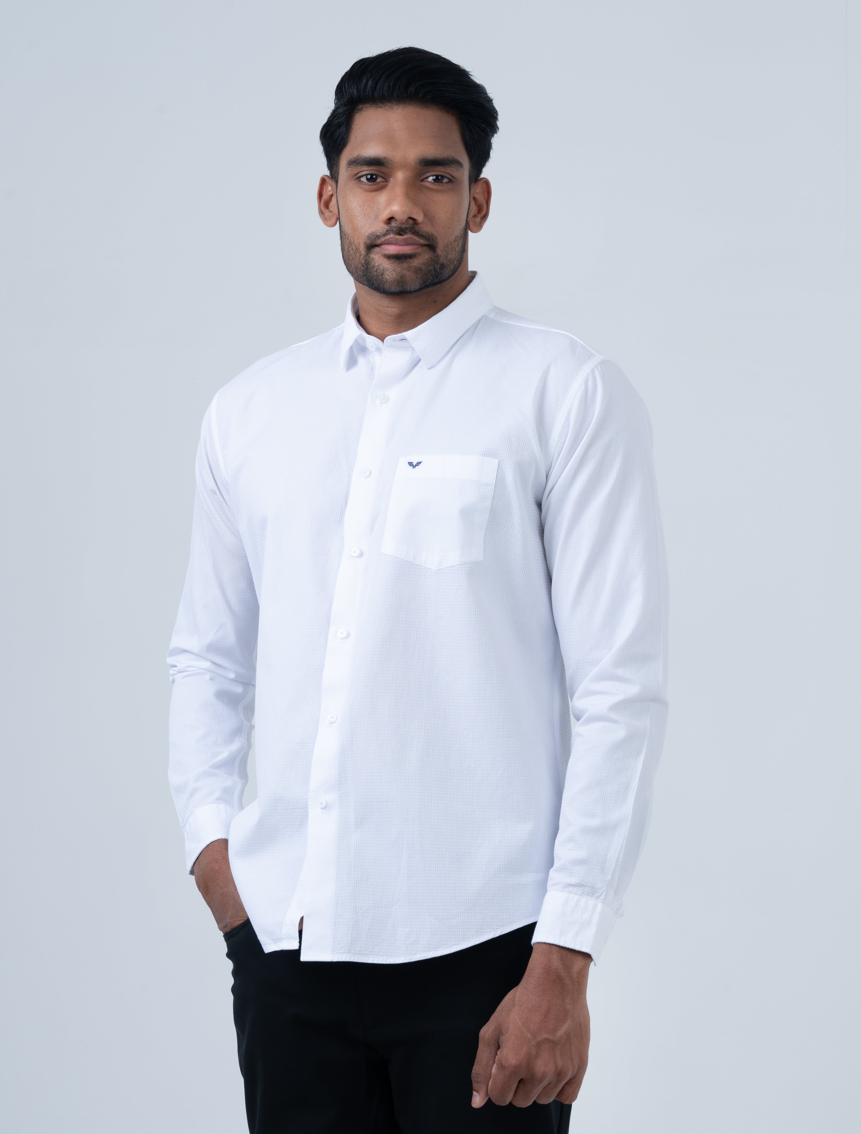 Vantage Men's Casual Slim Fit Long Sleeve 100% Cotton Dobby Shirt