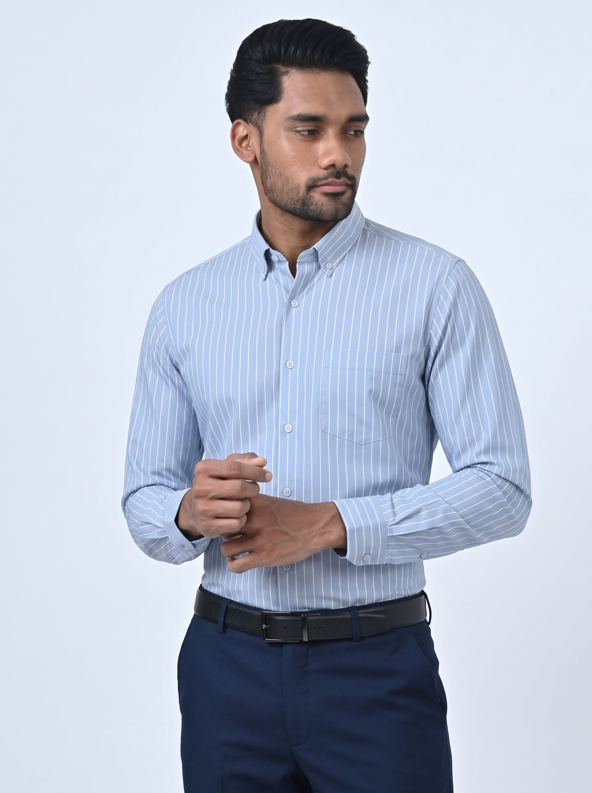Vantage Uber 100% Cotton Stripe Men’s Shirt – Slim Fit Long Sleeve