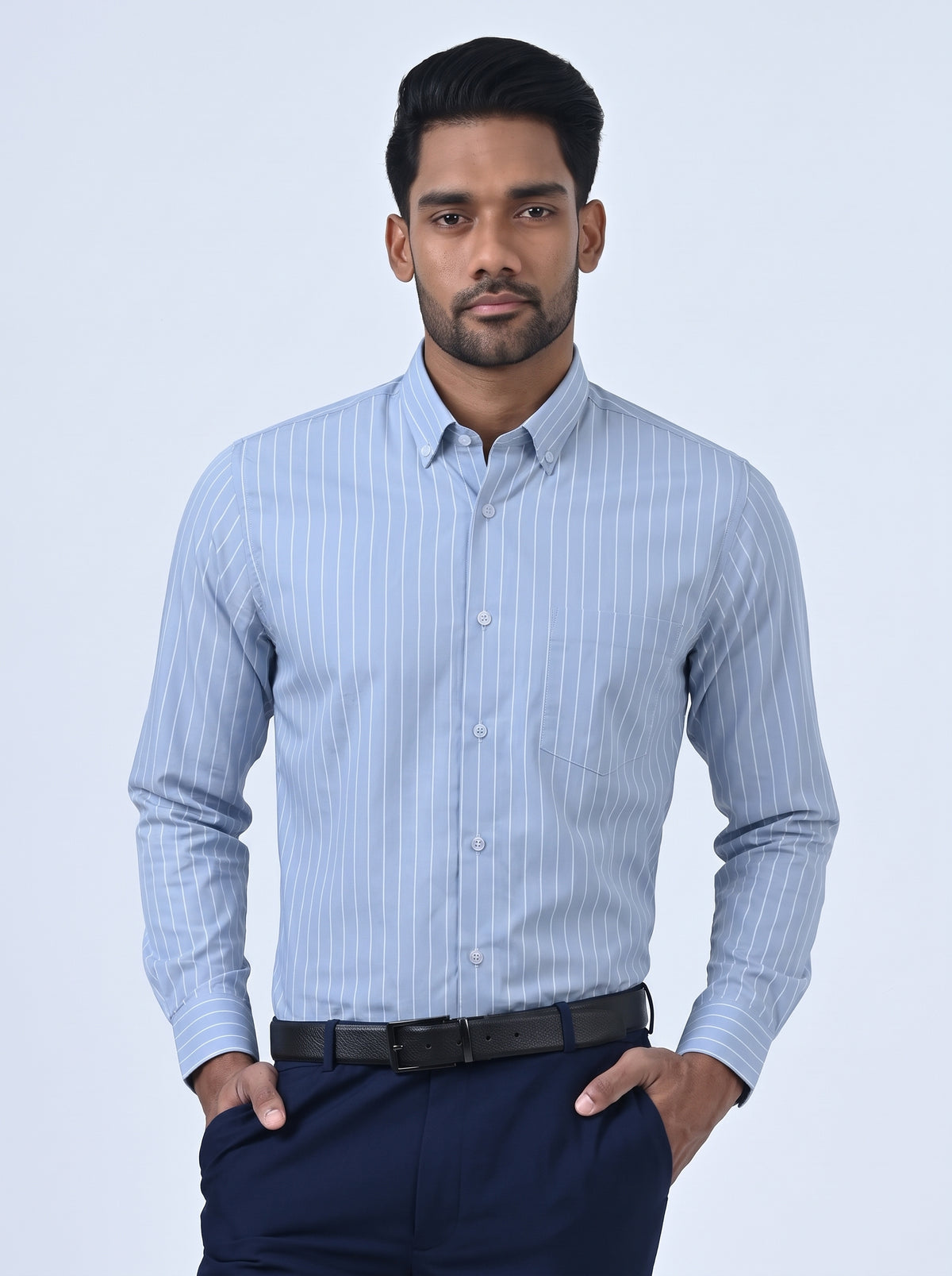 Vantage Uber 100% Cotton Stripe Men’s Shirt – Slim Fit Long Sleeve