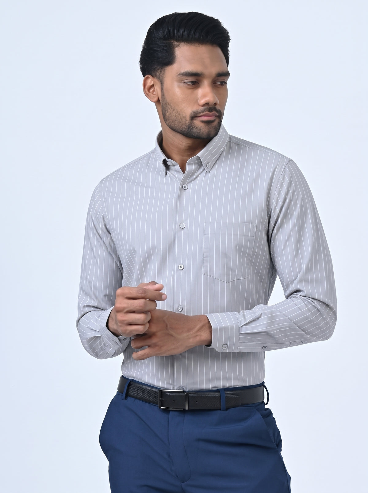 Vantage Uber 100% Cotton Stripe Men’s Shirt – Slim Fit Long Sleeve