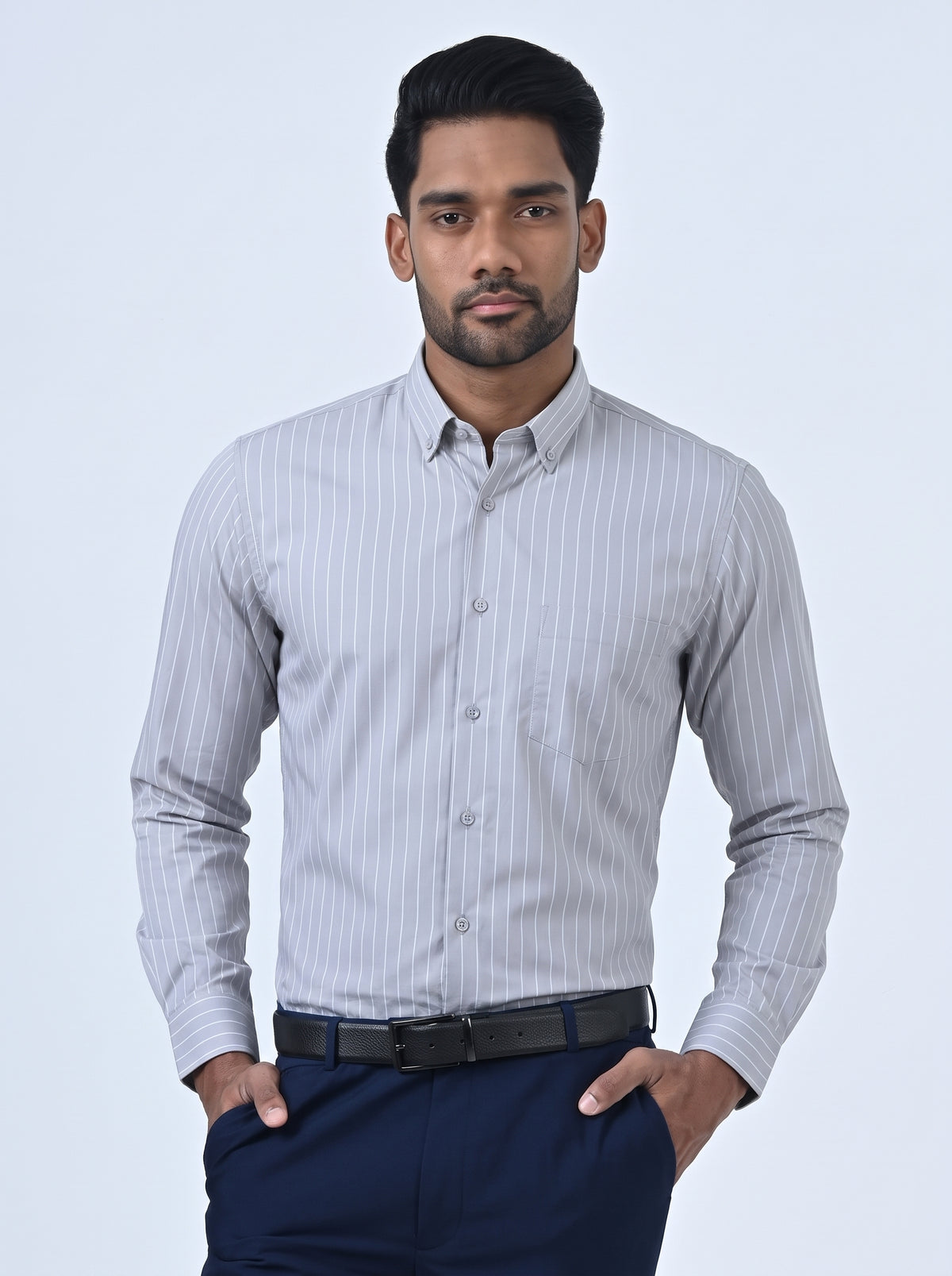 Vantage Uber 100% Cotton Stripe Men’s Shirt – Slim Fit Long Sleeve
