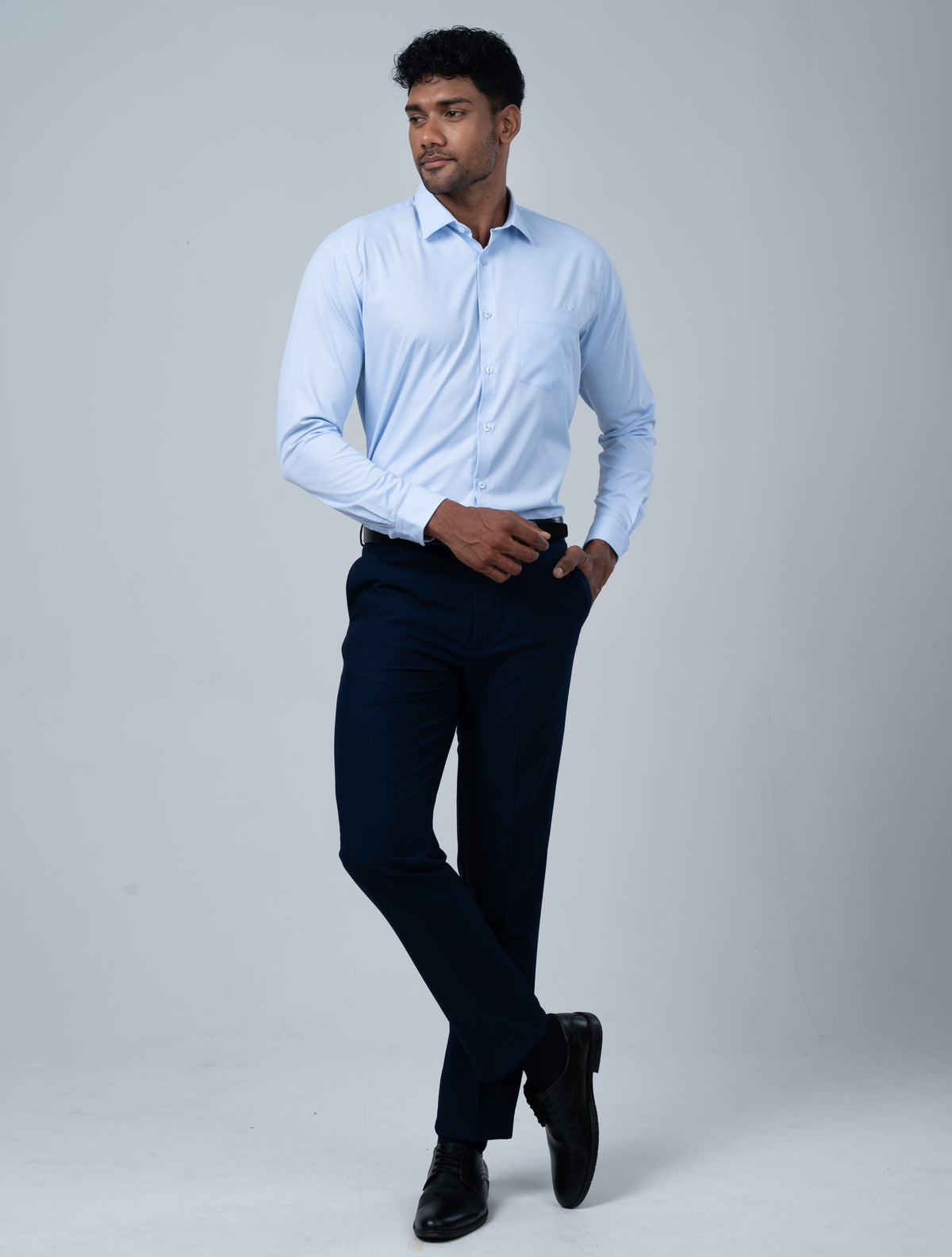 Vantage Blue Premium Bamboo Dobby Stretch Fabric Men’s Shirt – Slim Fit Long Sleeve