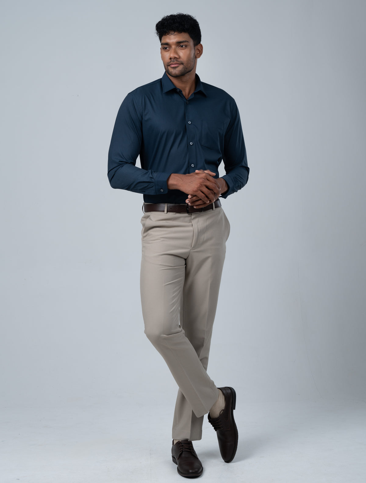 Vantage Blue Premium Bamboo Stretch Fabric Men’s Shirt – Slim Fit Long Sleeve