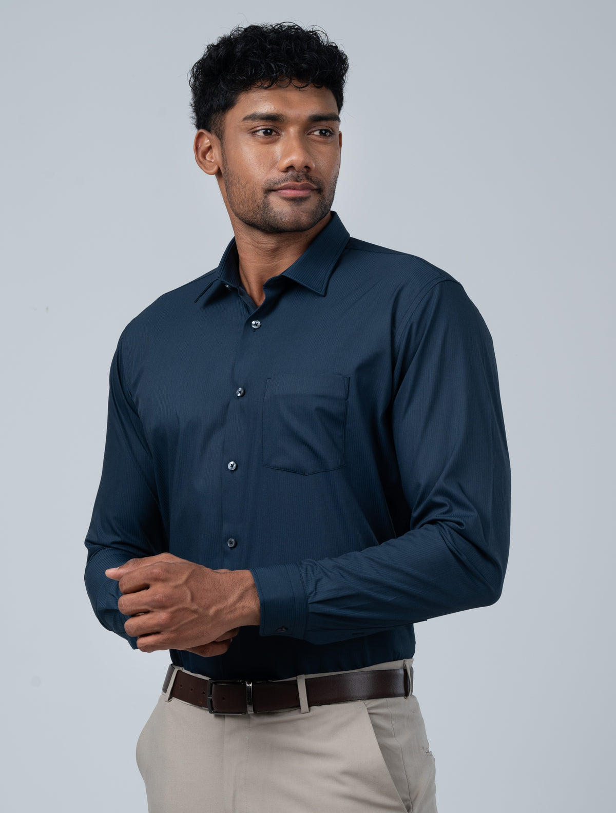 Vantage Blue Premium Bamboo Stretch Fabric Men’s Shirt – Slim Fit Long Sleeve