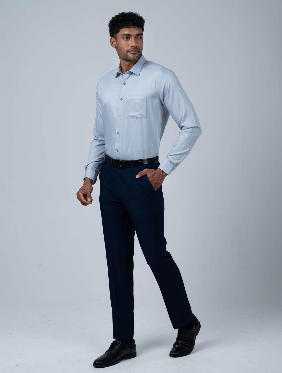 Vantage Blue Premium Bamboo Dobby Stretch Fabric Men’s Shirt – Slim Fit Long Sleeve