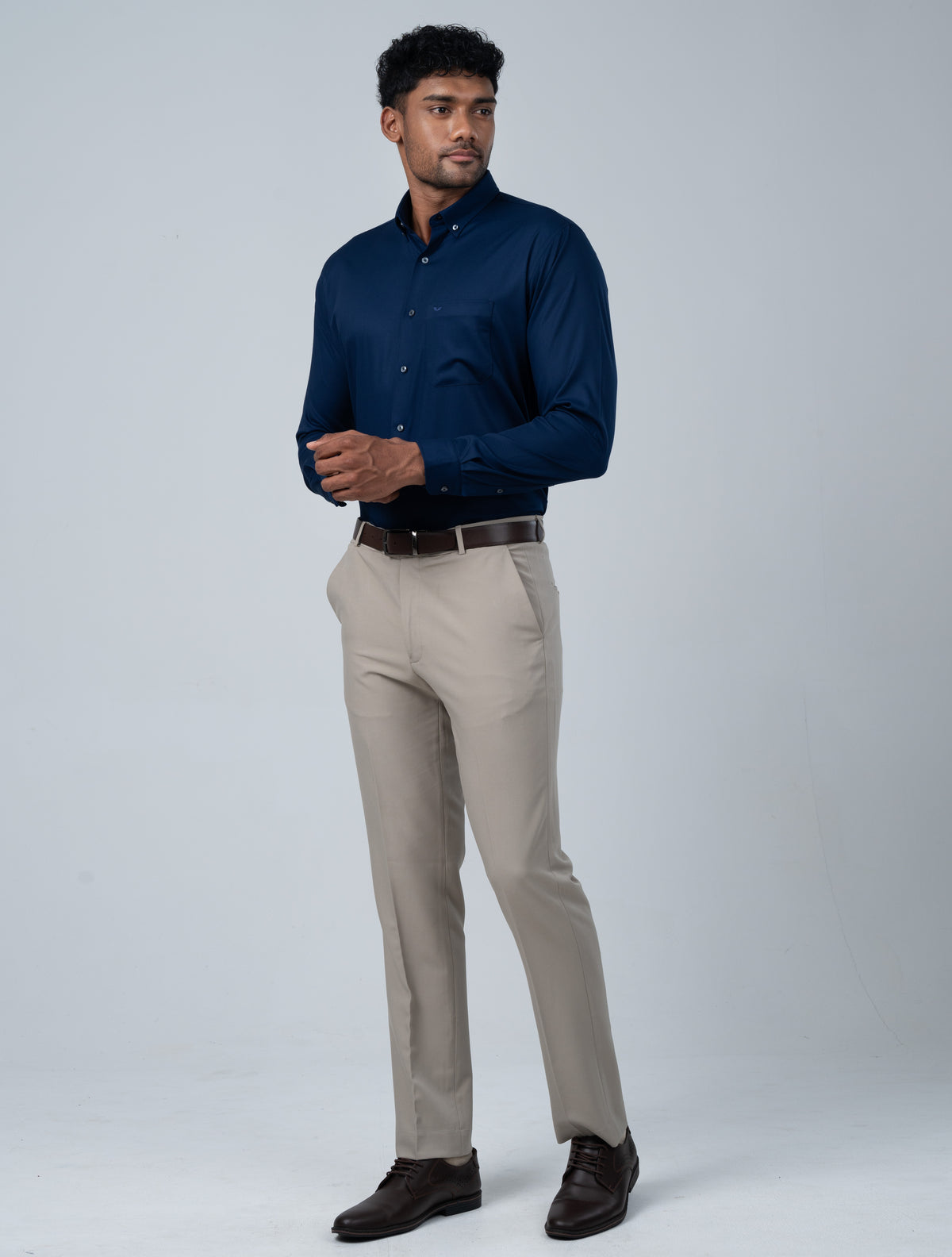 Vantage Blue Premium Bamboo Dobby Stretch Fabric Men’s Shirt – Slim Fit Long Sleeve