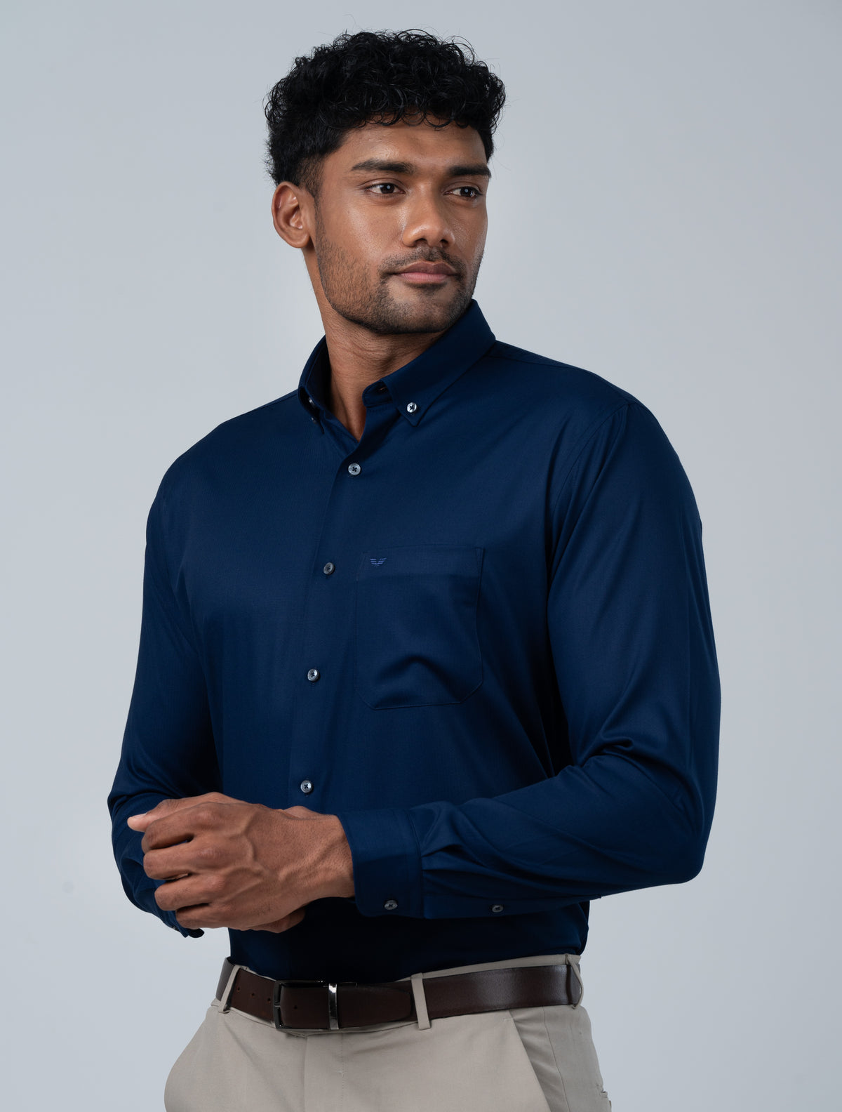 Vantage Blue Premium Bamboo Dobby Stretch Fabric Men’s Shirt – Slim Fit Long Sleeve