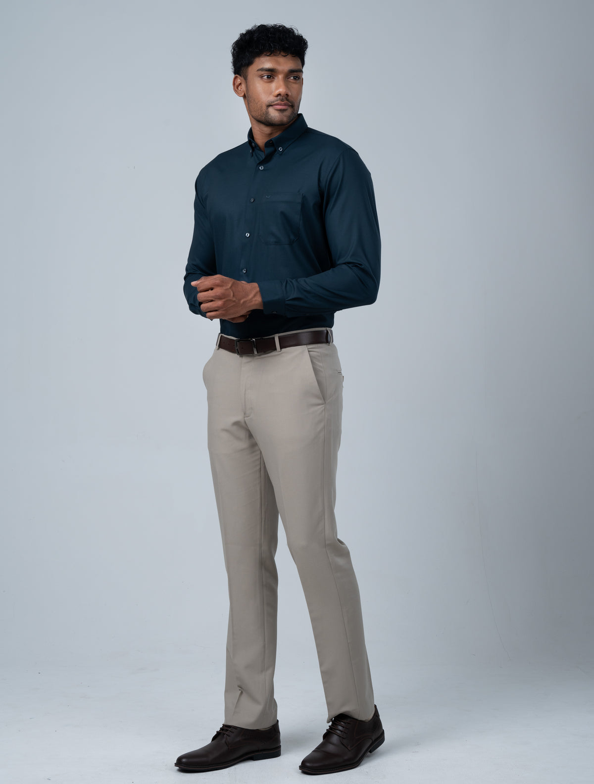 Vantage Blue Premium Bamboo Dobby Stretch Fabric Men’s Shirt – Slim Fit Long Sleeve