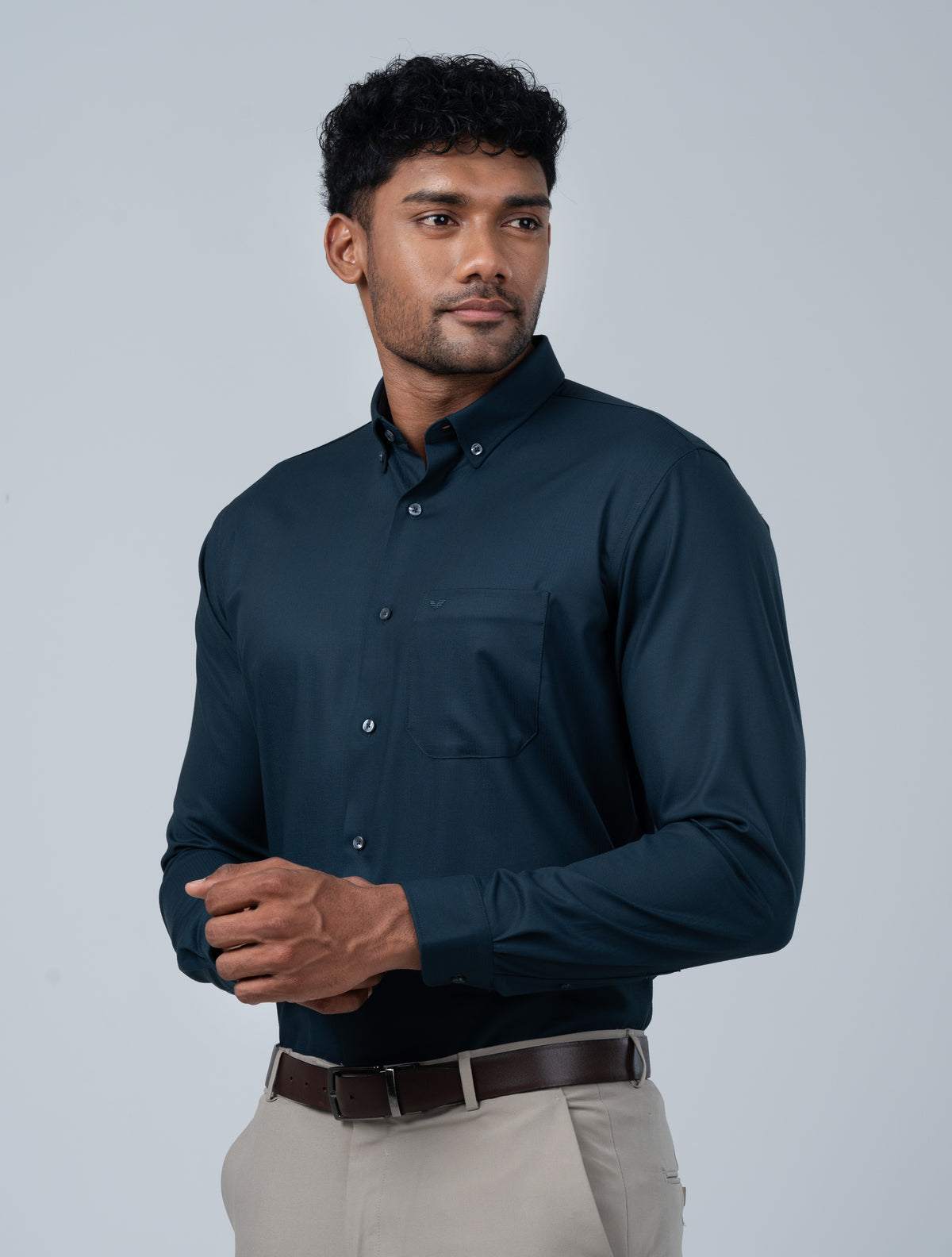 Vantage Blue Premium Bamboo Dobby Stretch Fabric Men’s Shirt – Slim Fit Long Sleeve