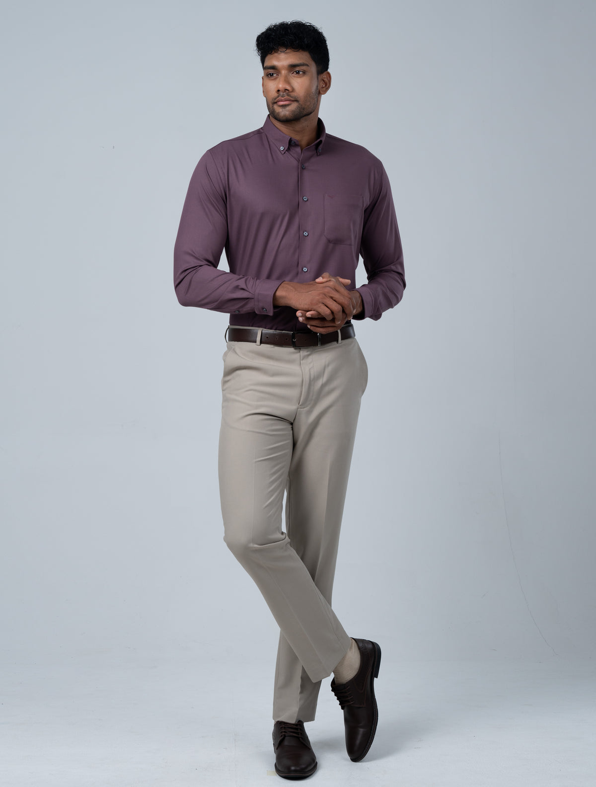 Vantage Blue Premium Bamboo Dobby Stretch Fabric Men’s Shirt – Slim Fit Long Sleeve