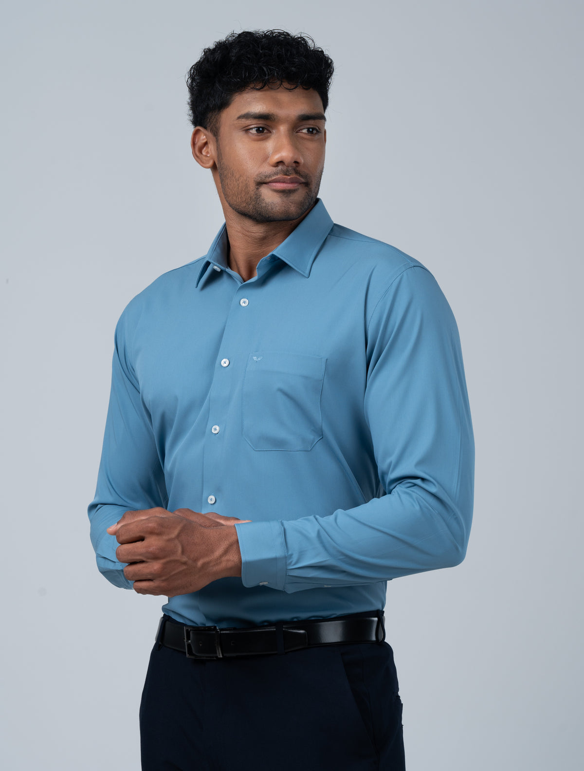 Vantage Blue Premium Modal Stretch Fabric Men’s Shirt – Slim Fit Long Sleeve