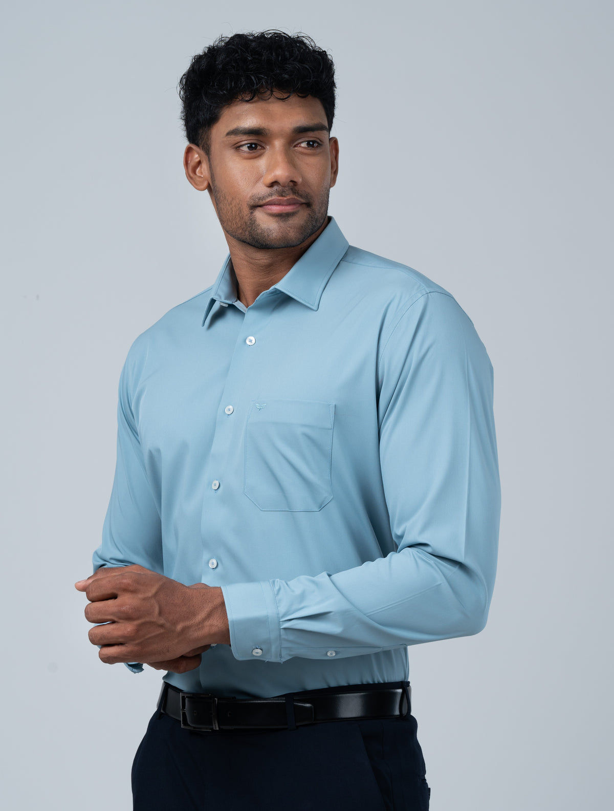 Vantage Blue Premium Modal Stretch Fabric Men’s Shirt – Slim Fit Long Sleeve