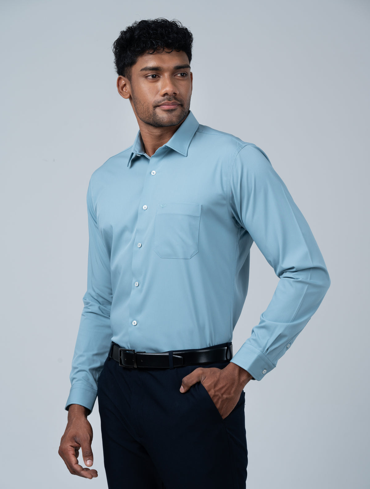 Vantage Blue Premium Modal Stretch Fabric Men’s Shirt – Slim Fit Long Sleeve