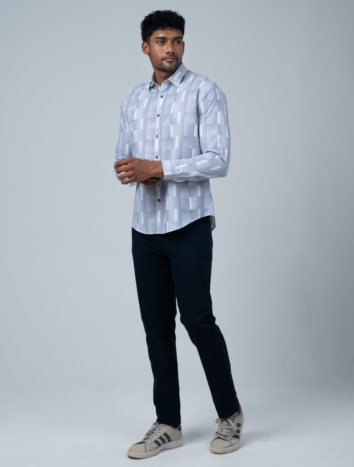Vantage Men's Casual Slim Fit Long Sleeve 100% Cotton Printed Shirt