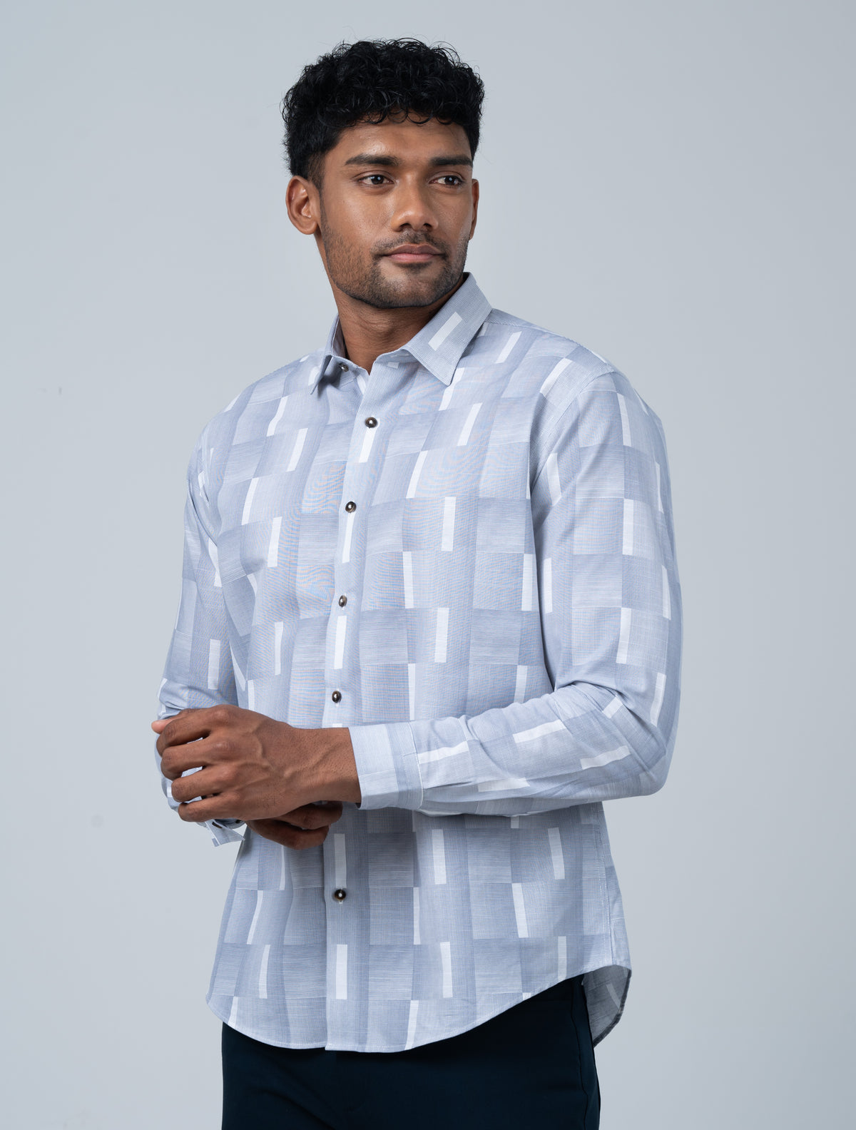 Vantage Men's Casual Slim Fit Long Sleeve 100% Cotton Printed Shirt