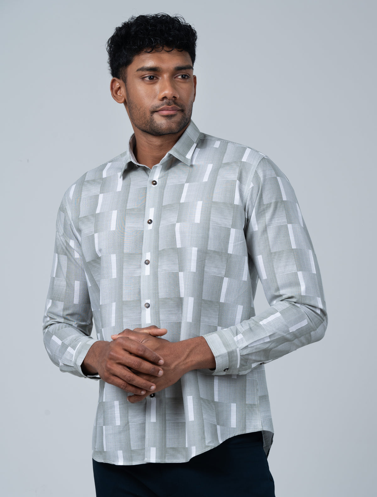 Vantage Men's Casual Slim Fit Long Sleeve 100% Cotton Printed Shirt