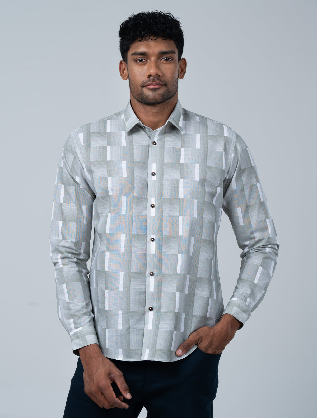 Vantage Men's Casual Slim Fit Long Sleeve 100% Cotton Printed Shirt