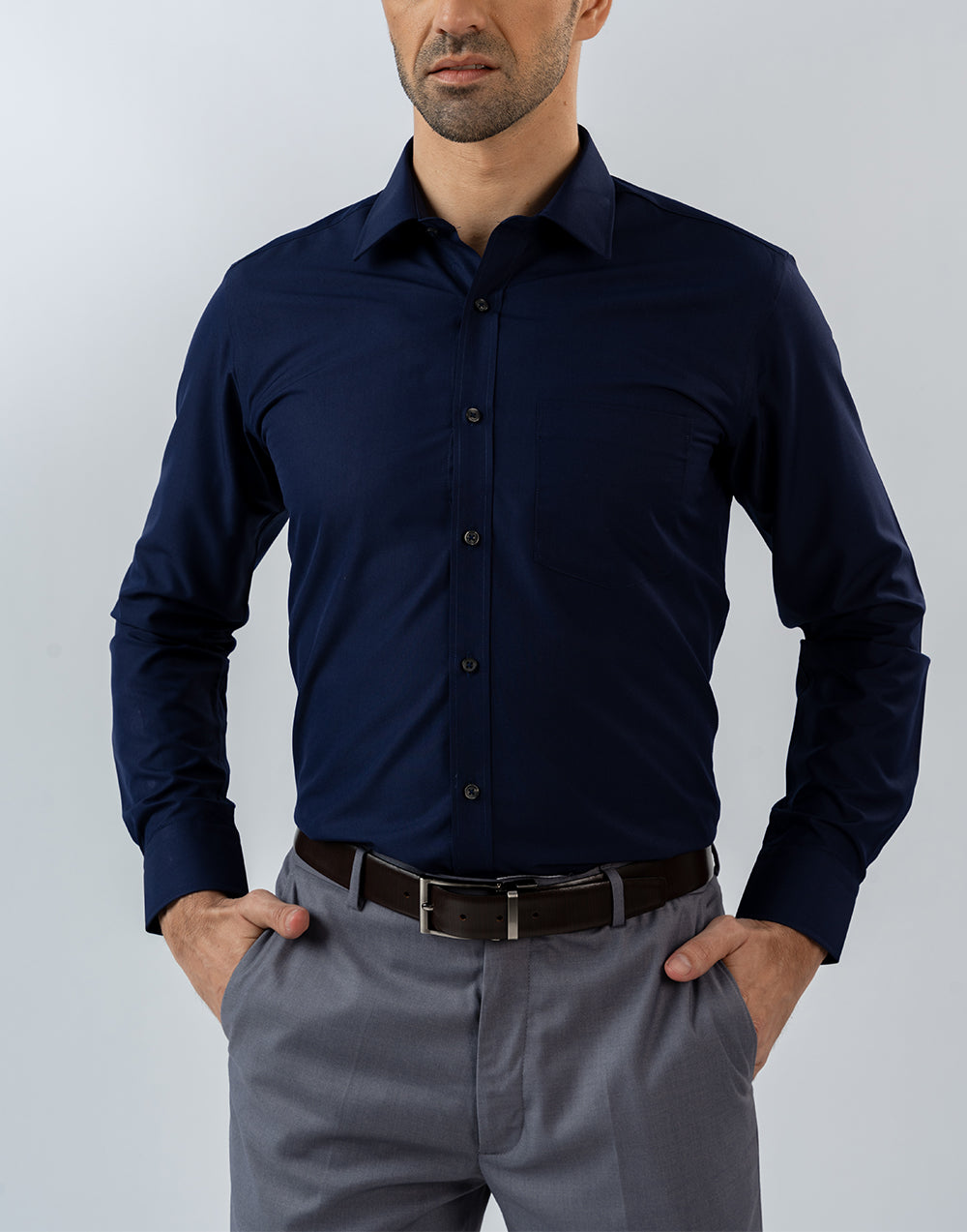 Mens Long Sleeve Navy Blue Formal Shirt