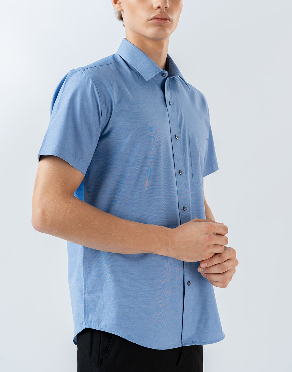 Mens Short Sleeve Sea Blue Filafil Formal Wear Shirt