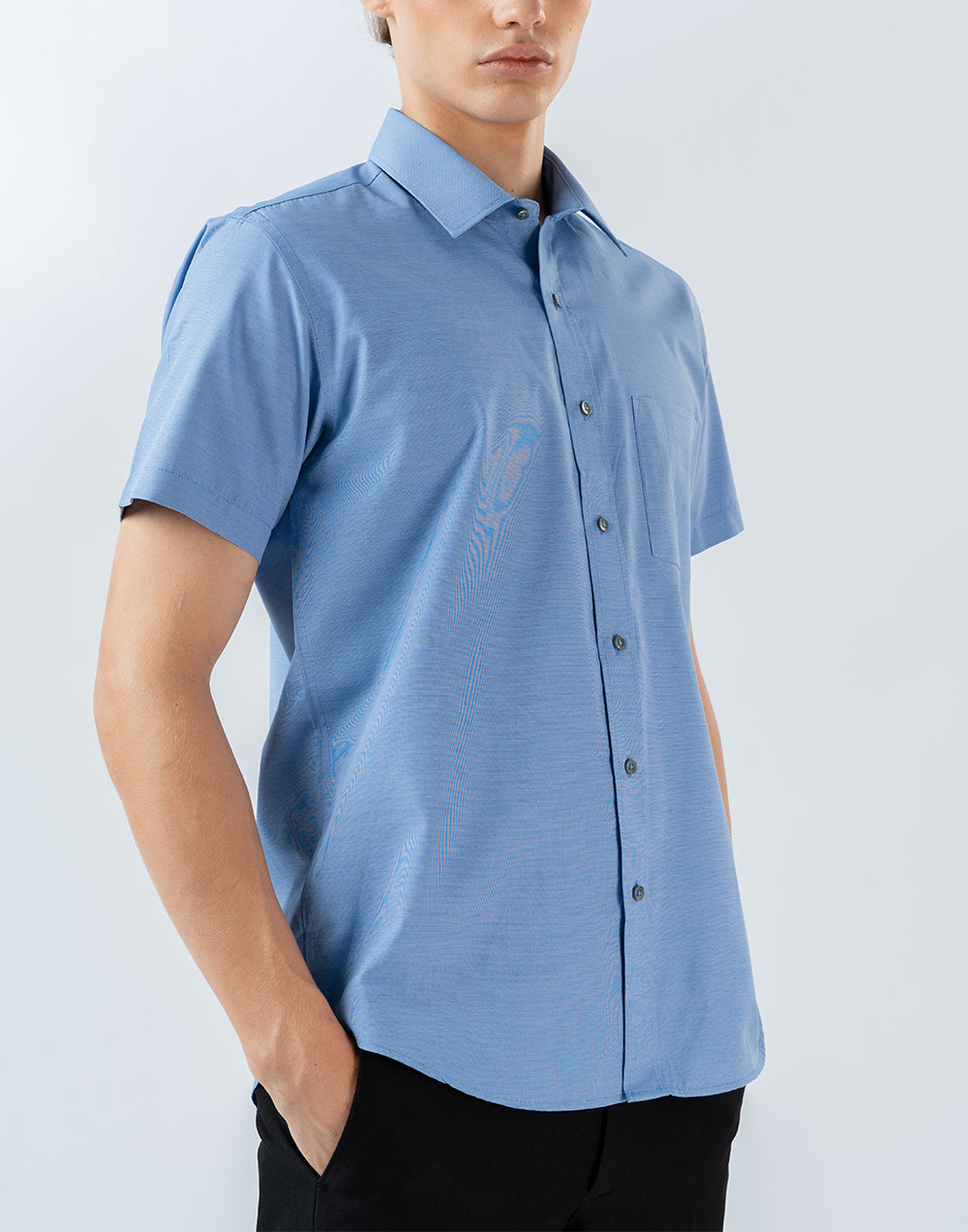 Mens Short Sleeve Sea Blue Filafil Formal Wear Shirt