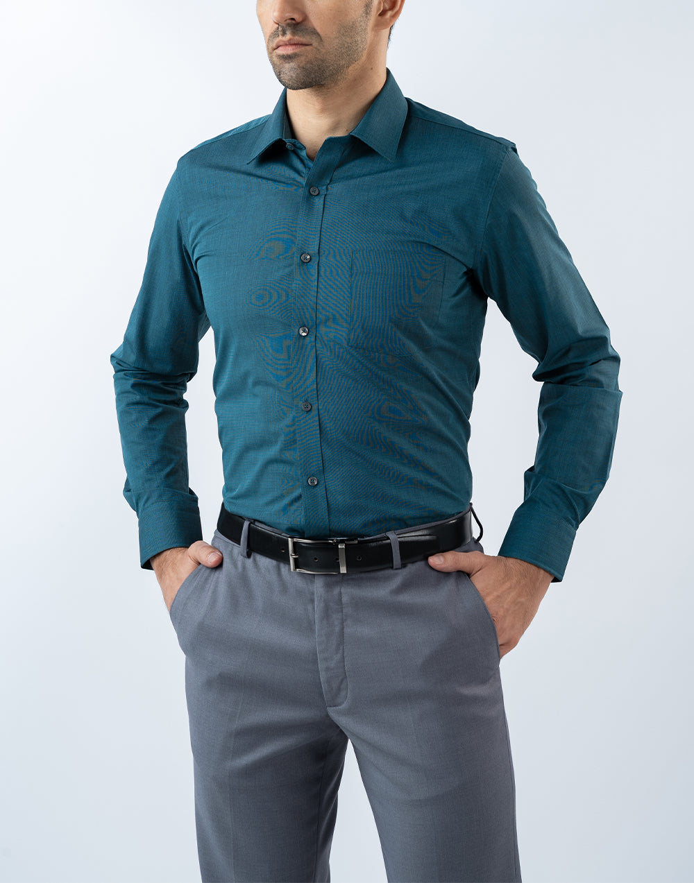 Mens Slim Fit Long Sleeve Green Filafil Formal Wear Shirt