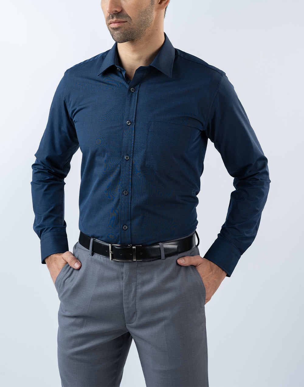 Mens Slim Fit Long Sleeve Dark Blue Filafil Formal Wear Shirt