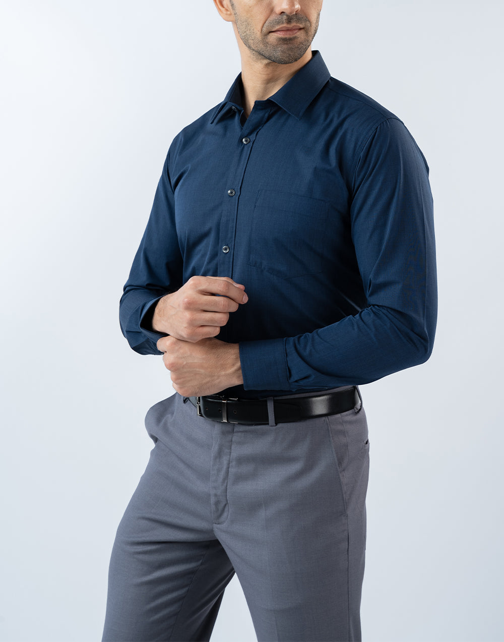 Mens Slim Fit Long Sleeve Dark Blue Filafil Formal Wear Shirt