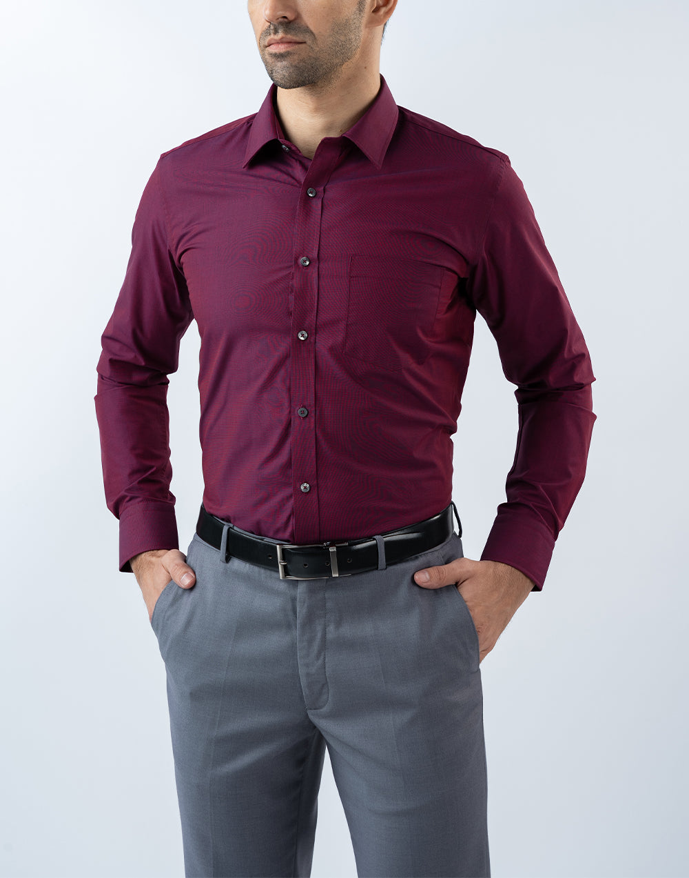 Mens Slim Fit Long Sleeve Light Maroon Filafil Formal Wear Shirt