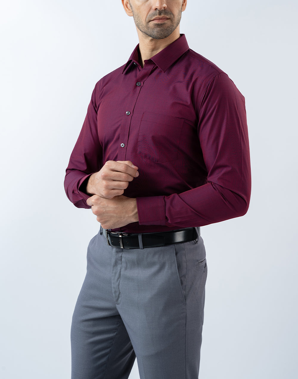 Mens Slim Fit Long Sleeve Light Maroon Filafil Formal Wear Shirt