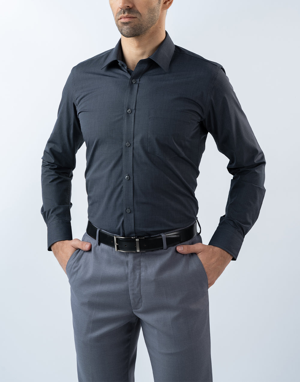 Mens Slim Fit Long Sleeve Grey Filafil Formal Wear Shirt