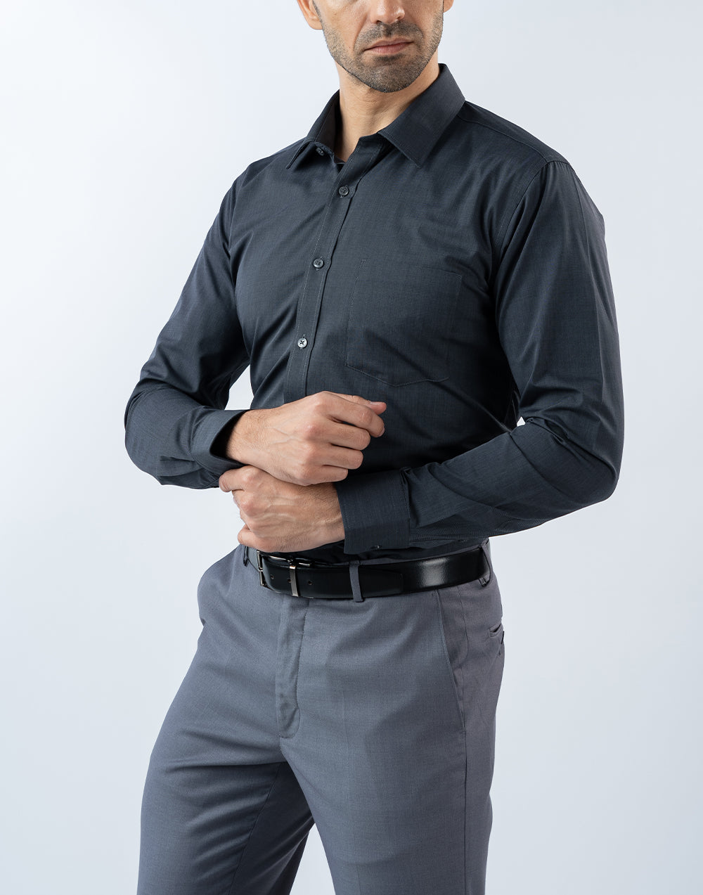 Mens Slim Fit Long Sleeve Grey Filafil Formal Wear Shirt