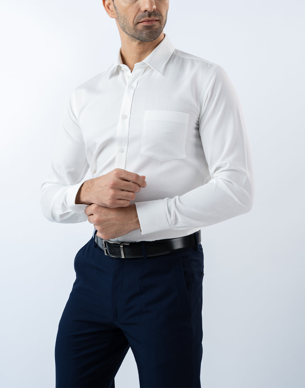 Vantage Uber Mens Long Sleeve White dobby Shirt