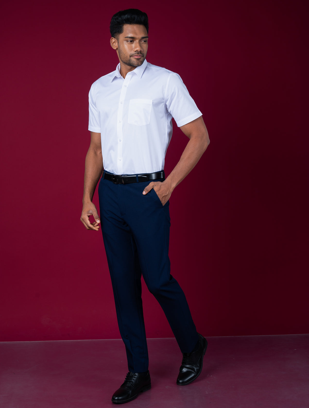 Ebony Formal Slim Fit Short Sleeve Twill Mens Shirt