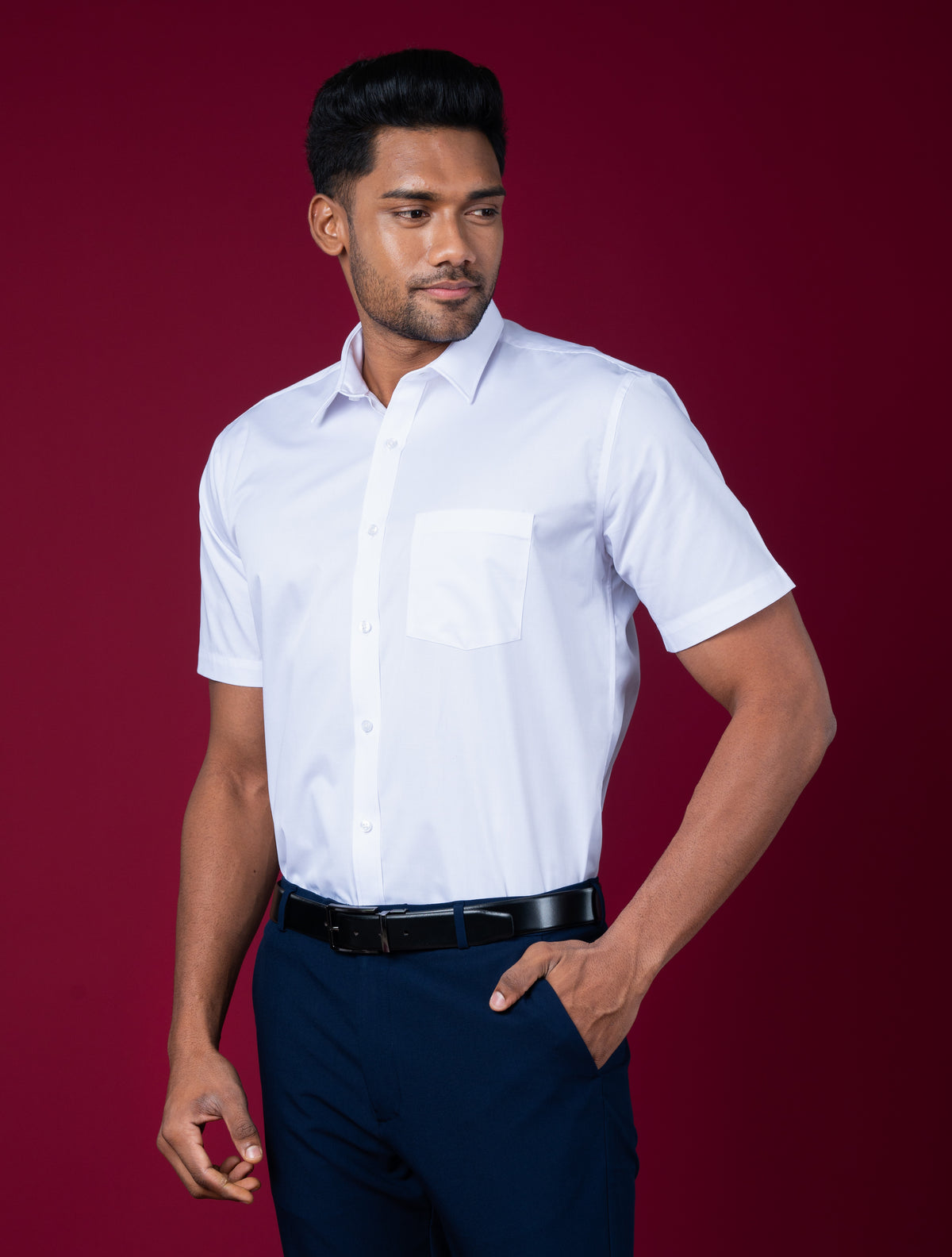 Ebony Formal Slim Fit Short Sleeve Twill Mens Shirt