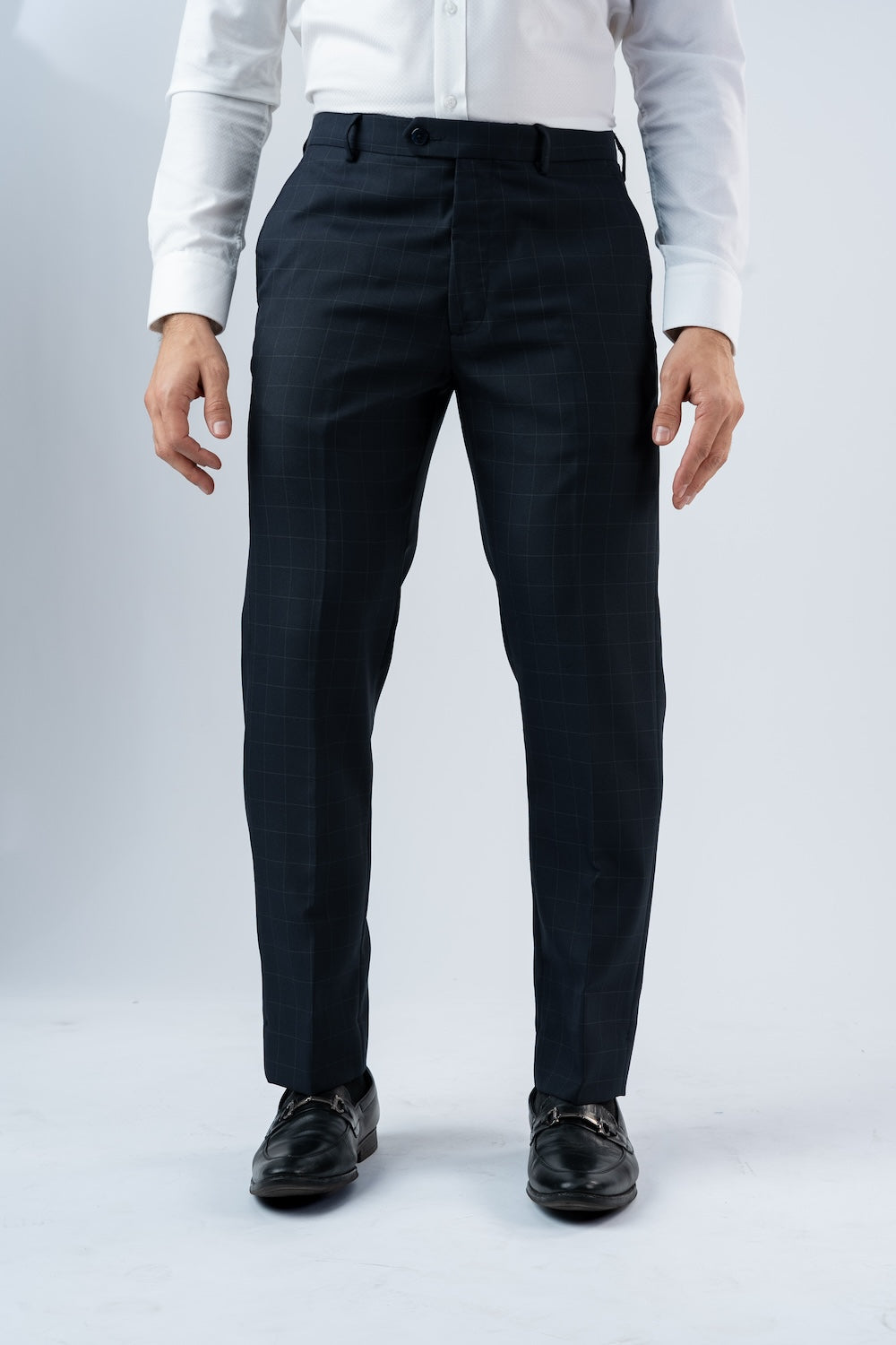 Vantage Blue Ultra Slim Fit Blue Check Formal Wear Trouser