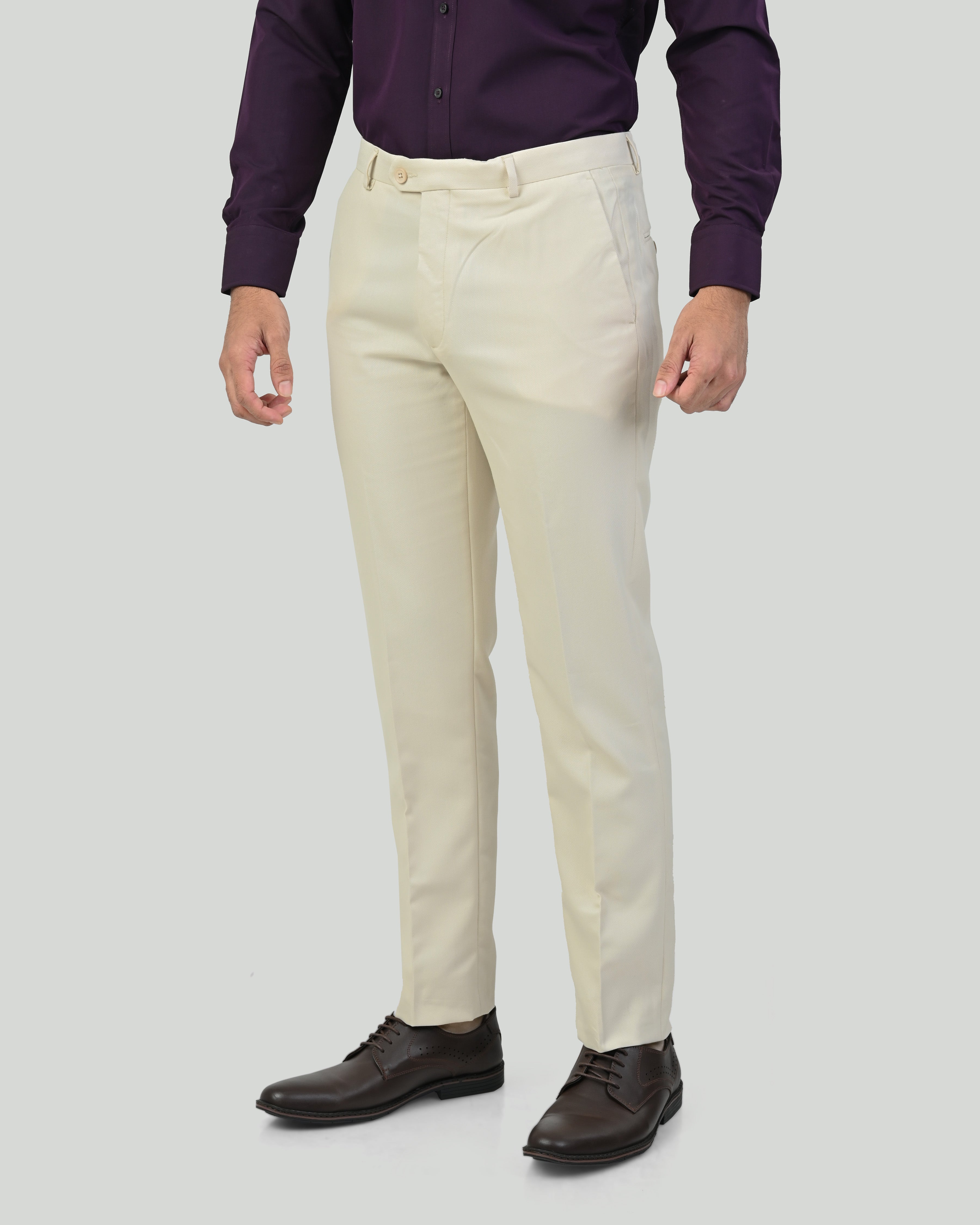 Vantage Blue Ultra Slim Fit Beige Dobby Formal Trouser
