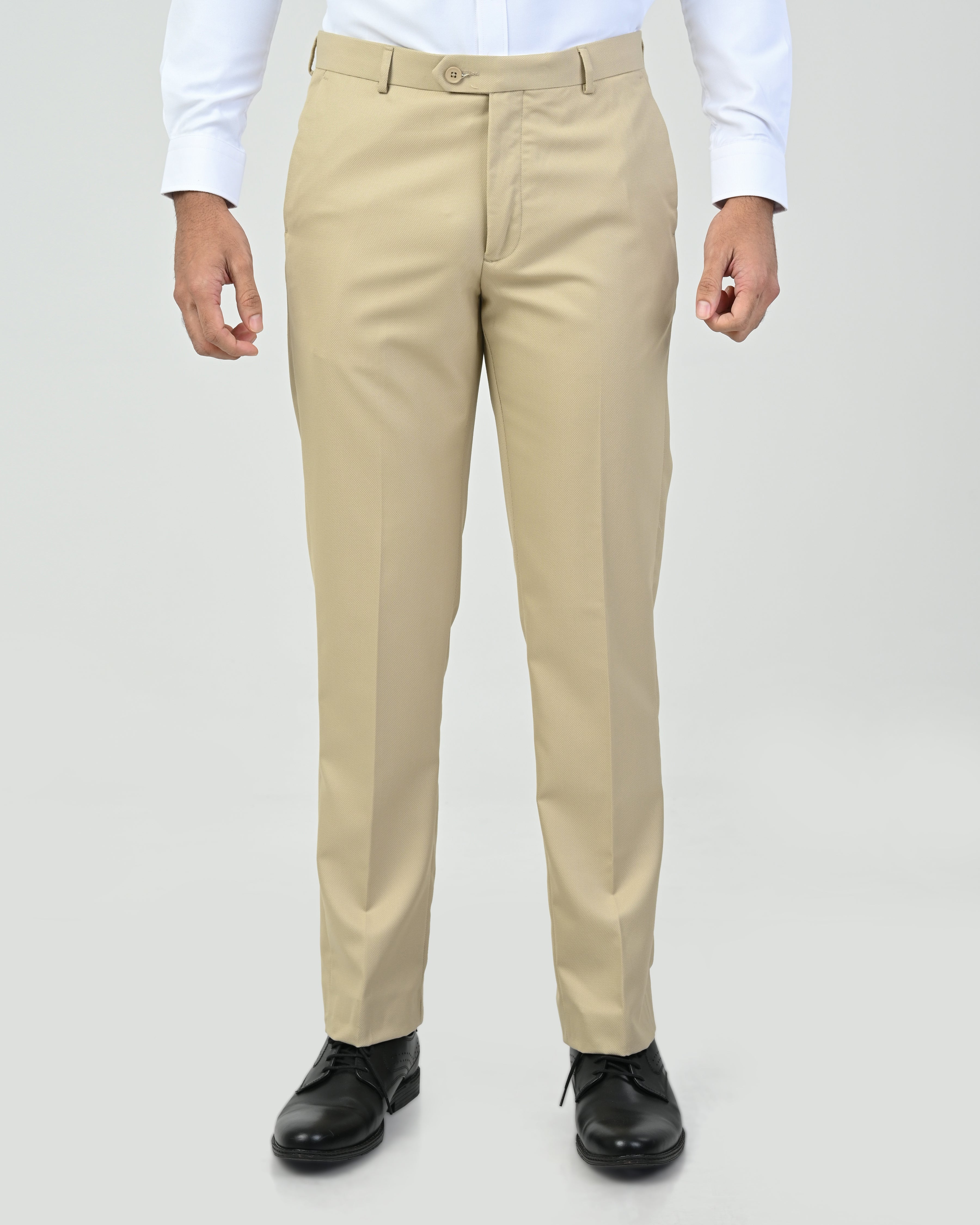 Vantage Blue Ultra Slim Fit Beige Dobby Formal Trouser